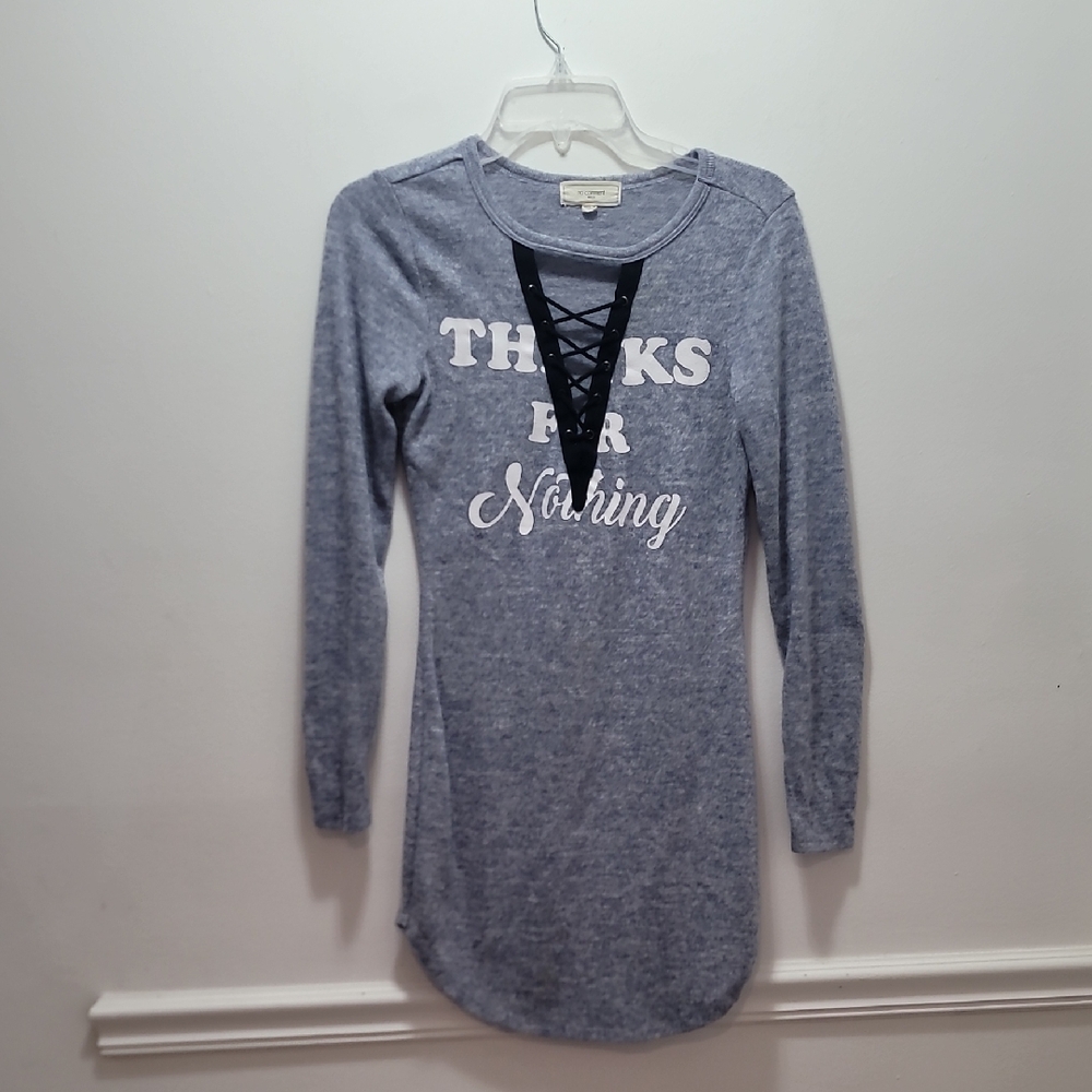 No Comment Light Blue Long Sleeve Thanks For Nothing Dress